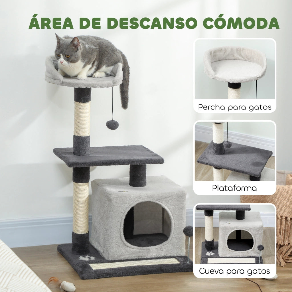 Albero tiragraffi per gatti con piattaforme e sisal ¨C zephmum ¨C 85 cm grigio chiaro e nero