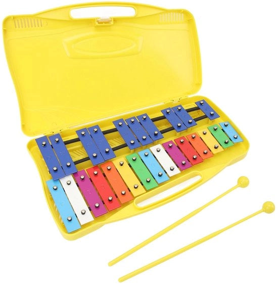 Xylofono a 25 toni - Tochi in alluminio - Strumento musicale - Robusto e resistente - Scatola di conservazione portatile - Tasti colorati - Xylofono