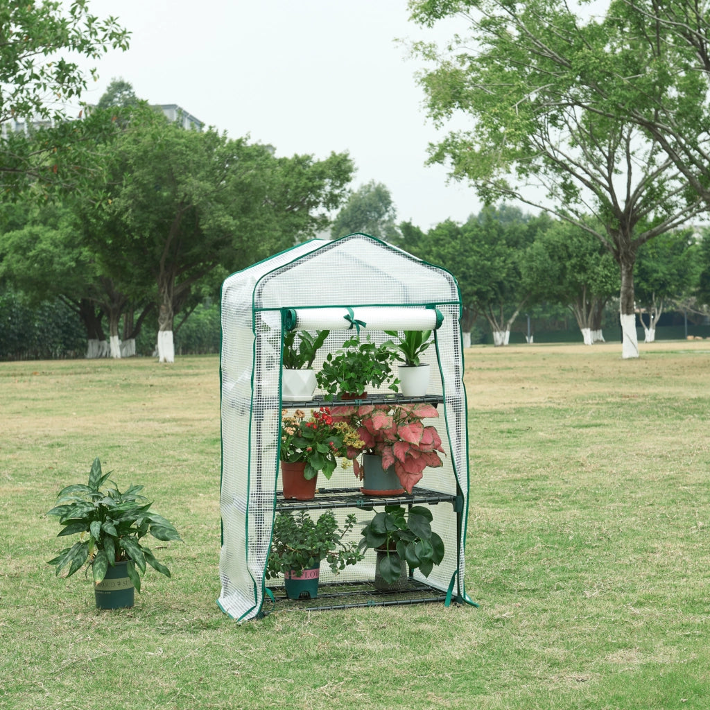 Serra da Giardino Chaam a 3 Piani a Rete 125 x 69 x 49 cm Bianco [en.casa]