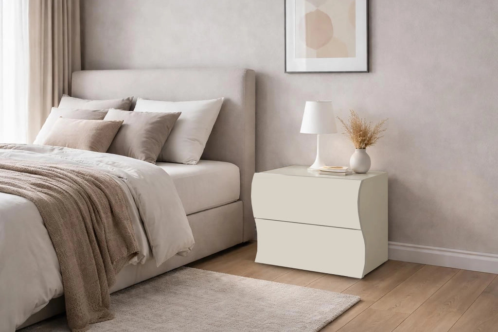Comodino 2 Cassetti Onda 50x40x41,3 cm Finitura in Melamina Cachemire
