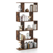 Scaffale a 5 ripiani con dispositivo antiribaltamento-Libreria geometrica a forma di S Marrone