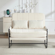 Divano letto 2 posti trasformabile 104x85x92 cm in chenille beige con struttura in metallo