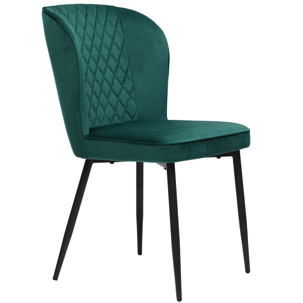 Sedia da pranzo in velluto con schienale ergonomico e struttura in metallo verde moderna per cucina e soggiorno