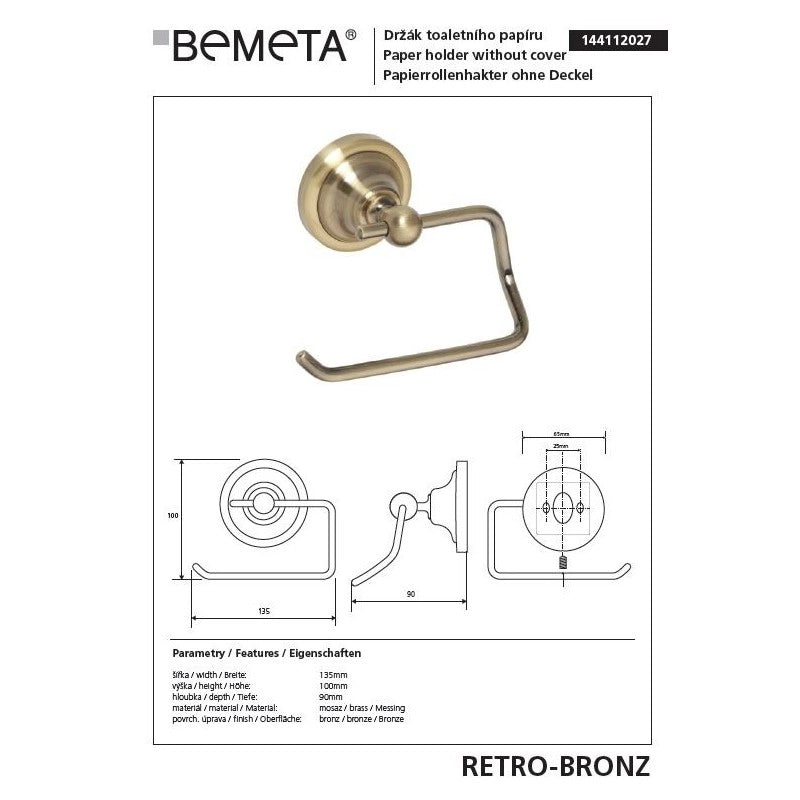 Porta carta igienica, wc senza coperchio RETRO in ottone 13,5x10x9 cm