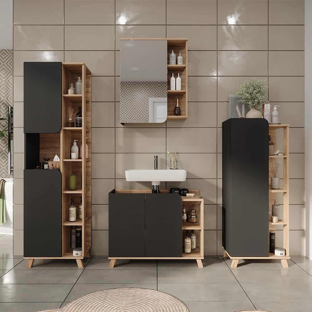 Mobiletto per lavabo Karen, Sonoma/antracite, 80 x 65 cm con 2 porte