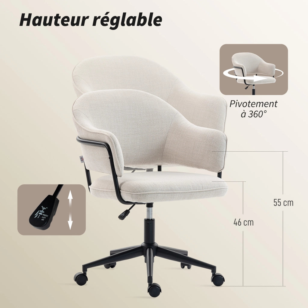 Sedia da ufficio ergonomica ¨C zephmum ¨C 63x65x83-92 cm, crema