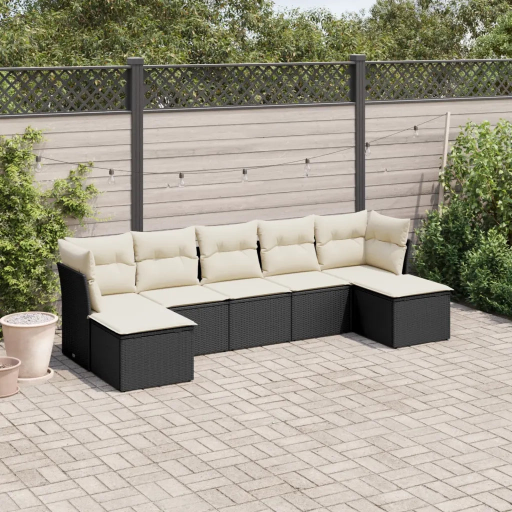 Set Divani da Giardino con Cuscini 7pz | Set Salotto da Giardino Nero Polyrattan
