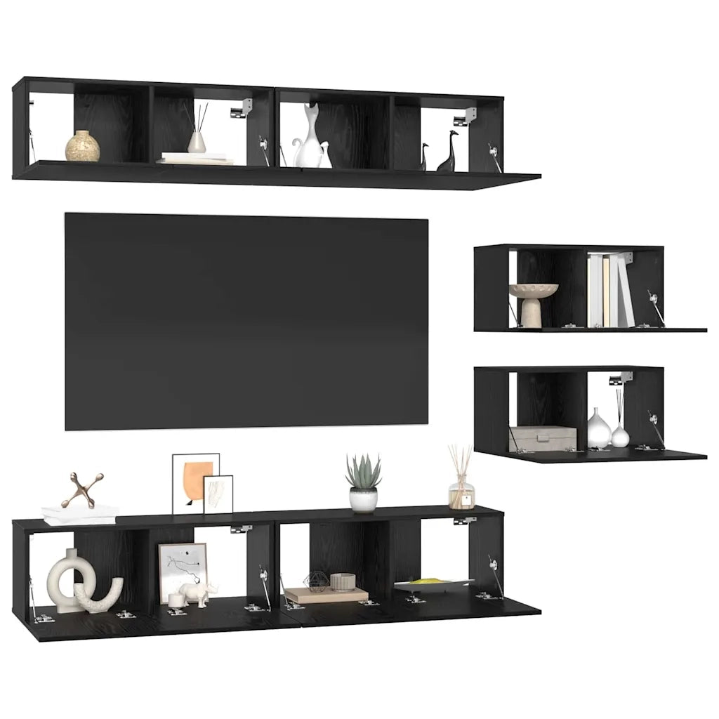 vidaXL Set mobile TV 6 pcs Rovere nero 80 x 30 x 30 cm