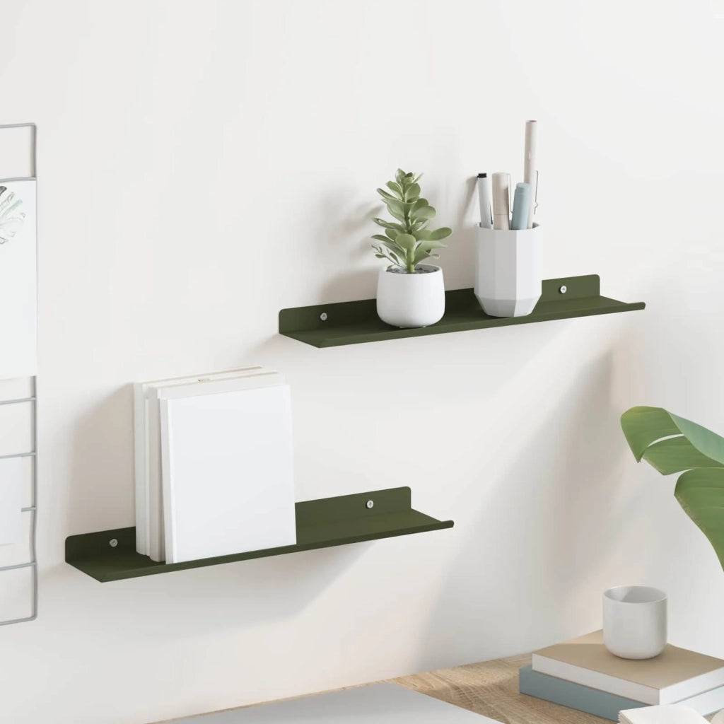 2 pz Mensola | Ripiano | Scaffale sospesa Verde oliva 40 x 8,5 x 2,5 cm Acciaio