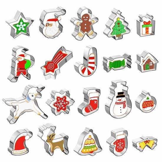 Set di stampi per biscotti da 20 pezzi, set di stampi in acciaio inossidabile per biscotti, biscotti e decorazioni di torta