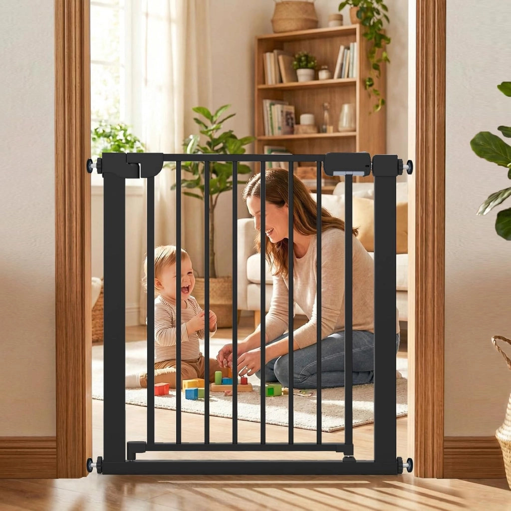 Cancelletto di Sicurezza per Bambini, con Sistema di Chiusura Automatica, Recinto Sicurezza Neonati Animali Domestici, per Porte 75-82 cm (Nero)