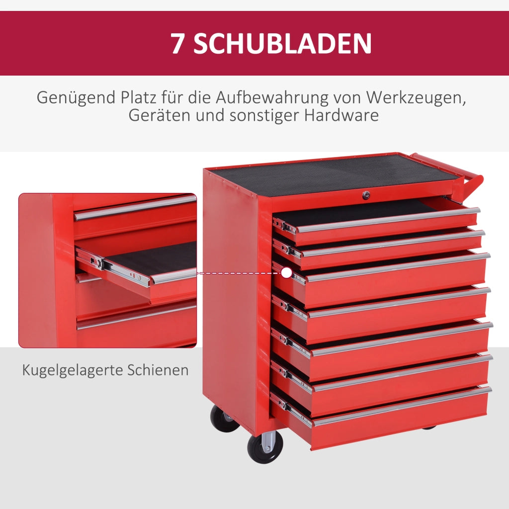 Carrello Portautensili con 7 Cassetti ¨C Zephmum ¨C Acciaio, 69x33x75 cm, Rosso