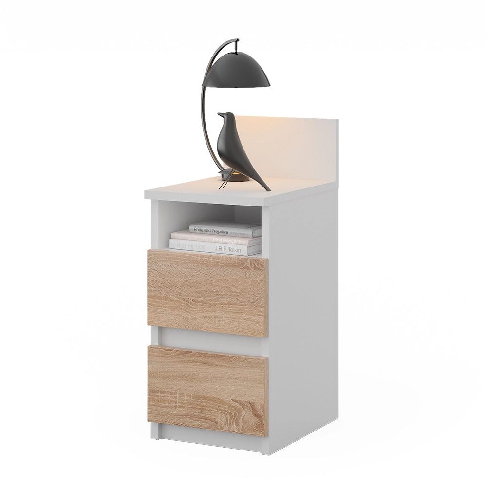 Vicco Comodino camera da letto Bianco/Sonoma 25 x 59.1 cm con 2 cassetti