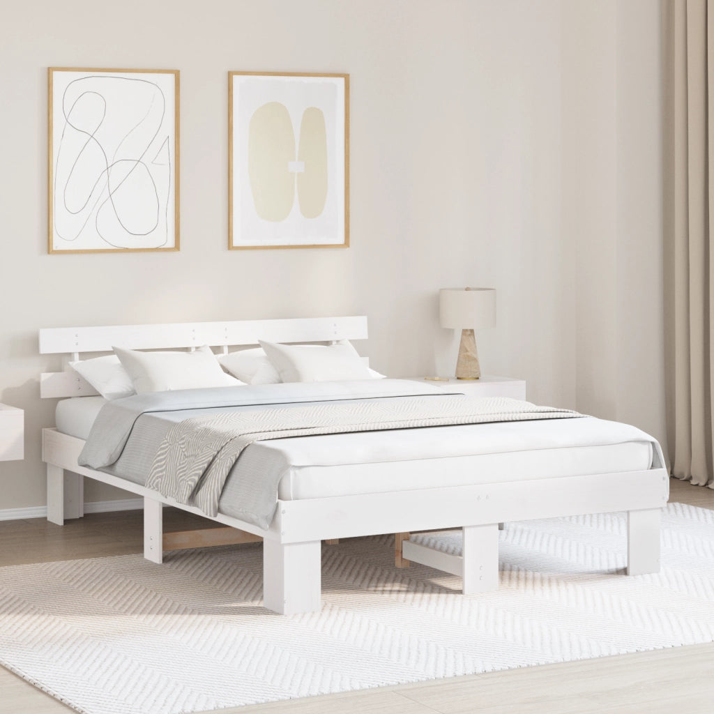 Struttura Letto con Testiera Bianco 140x200 cm Legno Massello di Pino