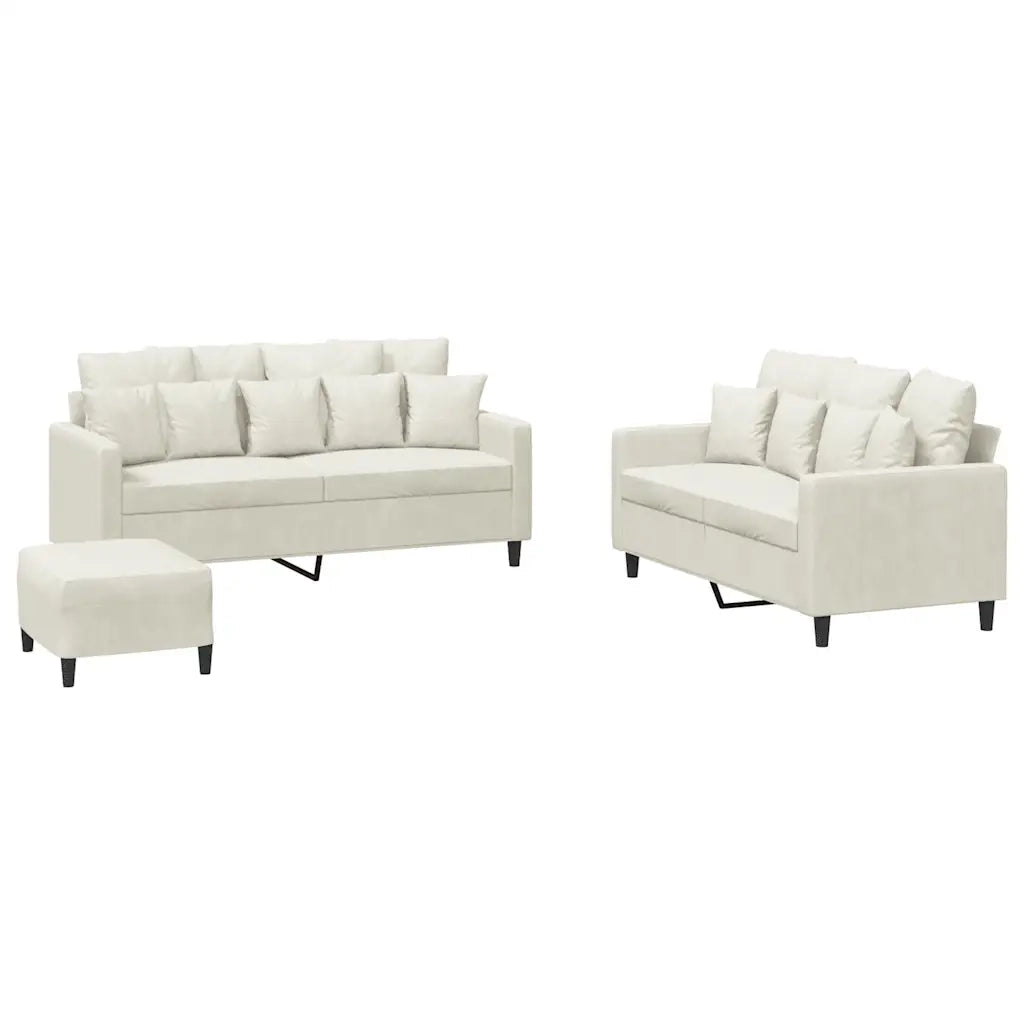 Set di Divani 3 pz con Cuscini Crema in Velluto 3201718