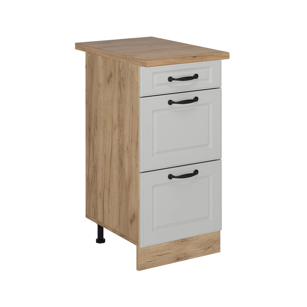 Vicco Mobiletto base per cucina Bianco casa di campagna 40 cm con cassetti, PL Rovere