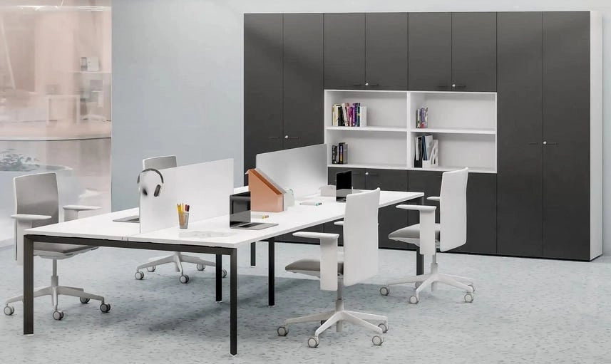 Composizione scrivanie da 4 persone da ufficio cm. 280/320/360/400x165x74h