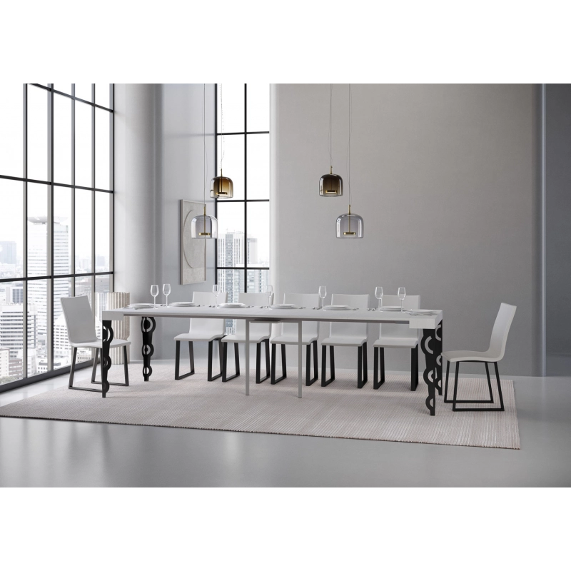 Consolle allungabile 90x40/300 cm Karamay telaio Antracite - Bianco Frassino