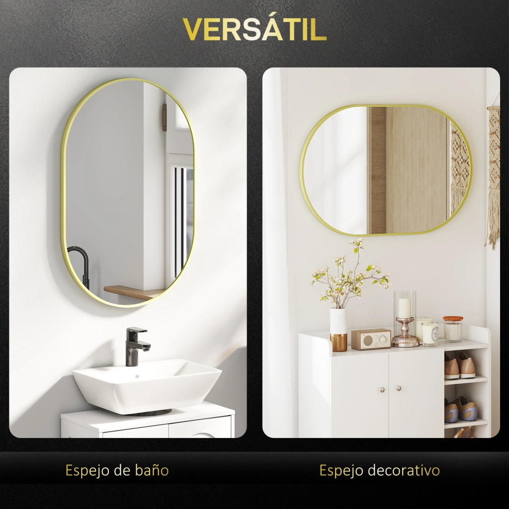 Specchio da Bagno Ovale con Cornice Alluminio ¨C zephmum ¨C Dorato 60x90 cm