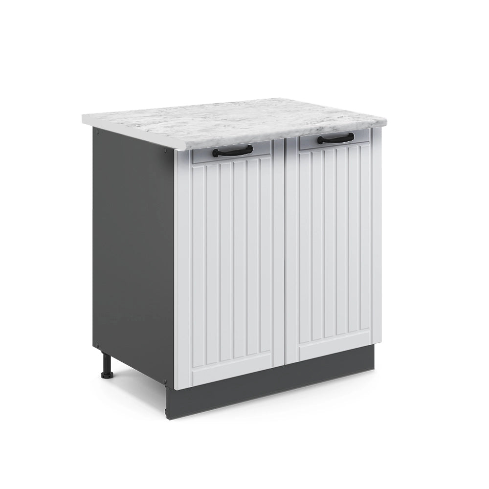 Mobile lavello cucina Fame-Line Bianco rustico/Antracite 80 cm con ripiano, PL Marmo Vicco