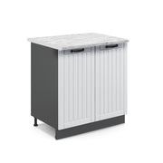 Mobile lavello cucina Fame-Line Bianco rustico/Antracite 80 cm con ripiano, PL Marmo Vicco