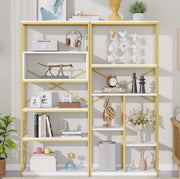 Libreria a ripiani aperti 160x29;5x180 cm in MDF e metallo; bianco e oro