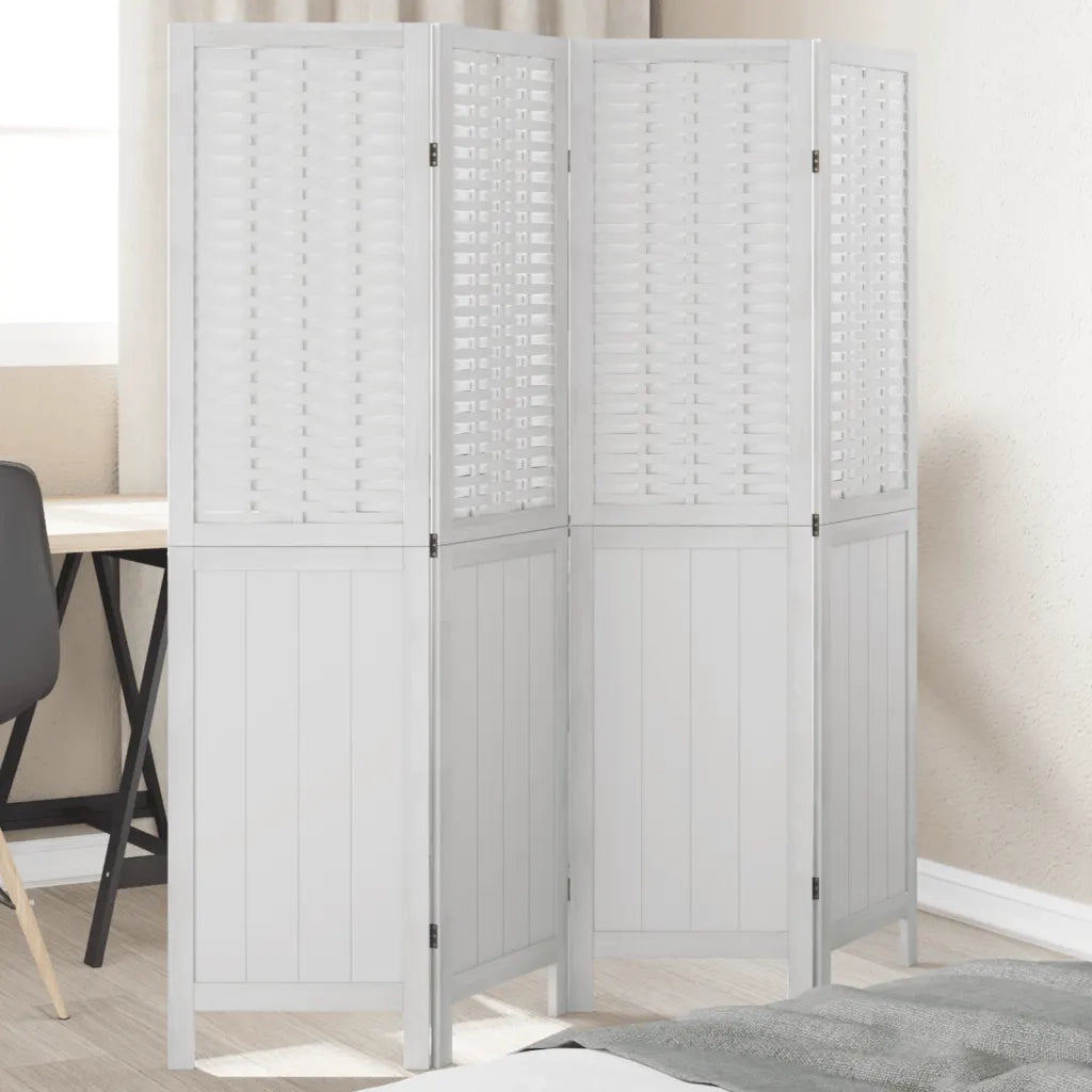 Divisorio Ambienti | Divider per stanze | Paravento 4Pannelli Bianco Legno Massello di Paulownia