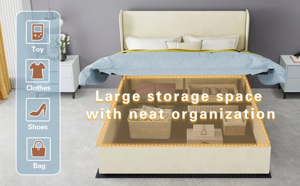 Letto Contenitore Imbottito con Testiera ¨C MINIMAL ¨C Beige 140x200 con Materasso