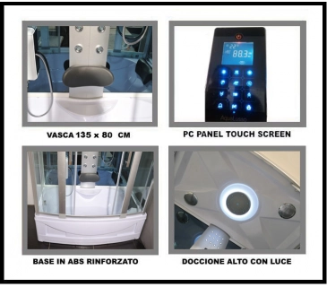 Cabina doccia idromassaggio, cromoterapia, touch screen, full optional 135x80cm Sicorage Xulus