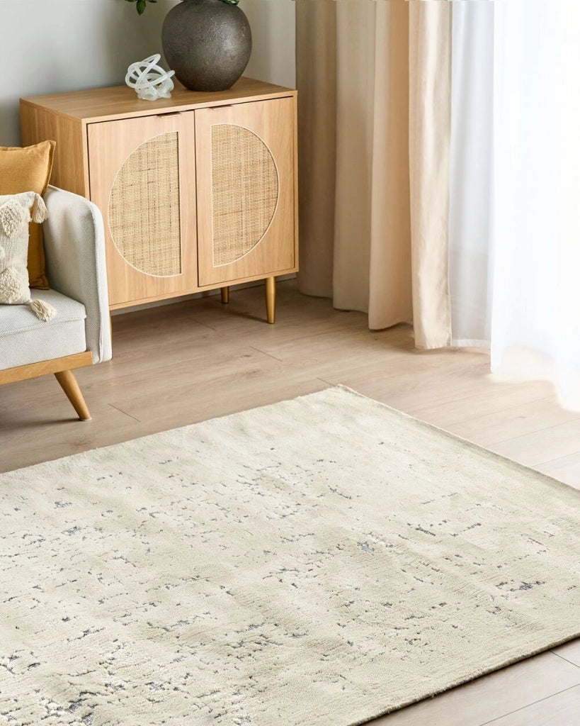 Tappeto per aree Panna Beige Poliestere 160 x 230 cm Motivo effetto invecchiato Tinta unita Tappeto da salotto moderno e minimalista