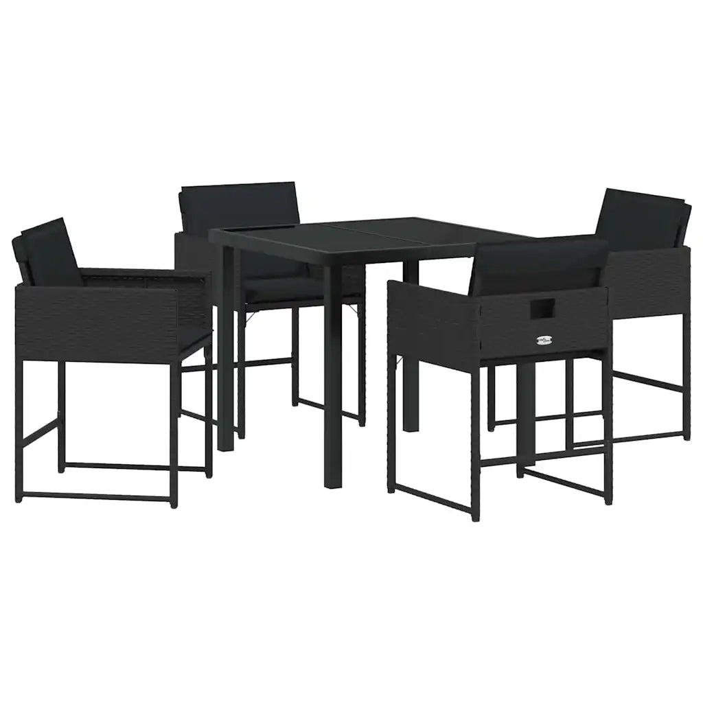 Set da Pranzo per Giardino con cuscino 5 pcs Nero polyrattan 3380008
