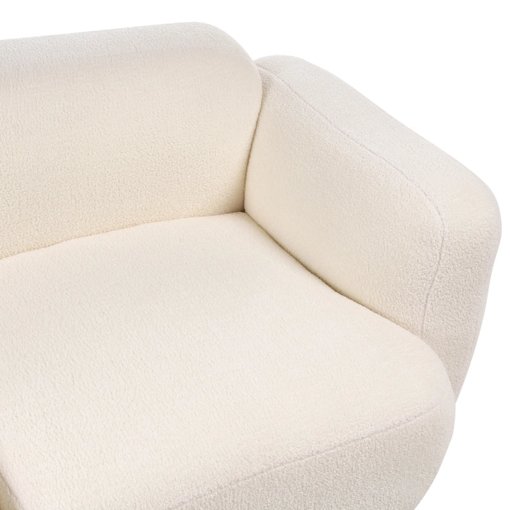 Divano scandinavo a 3 posti con rivestimento schienale e piedini anteriori Piedini in legno bouclé Accogliente bouclé bianco sporco