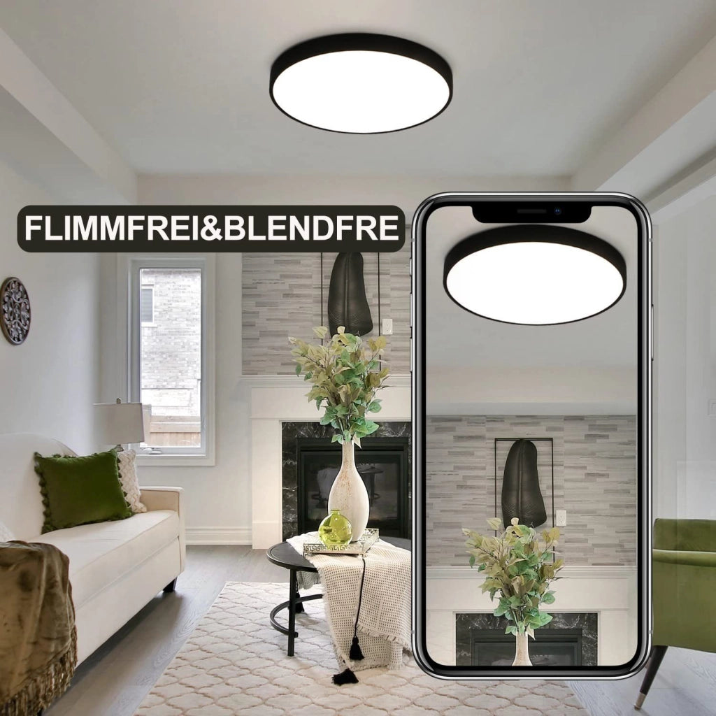 ZMH Lampada da soffitto plafoniera LED moderna nera rotonda per soggiorno corridoio ufficio