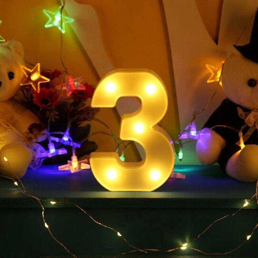 Trade Shop - Numero 3 Luminoso Bianco A Led Decoro Per Eventi Feste Luce Calda 3000k 16x3cm -