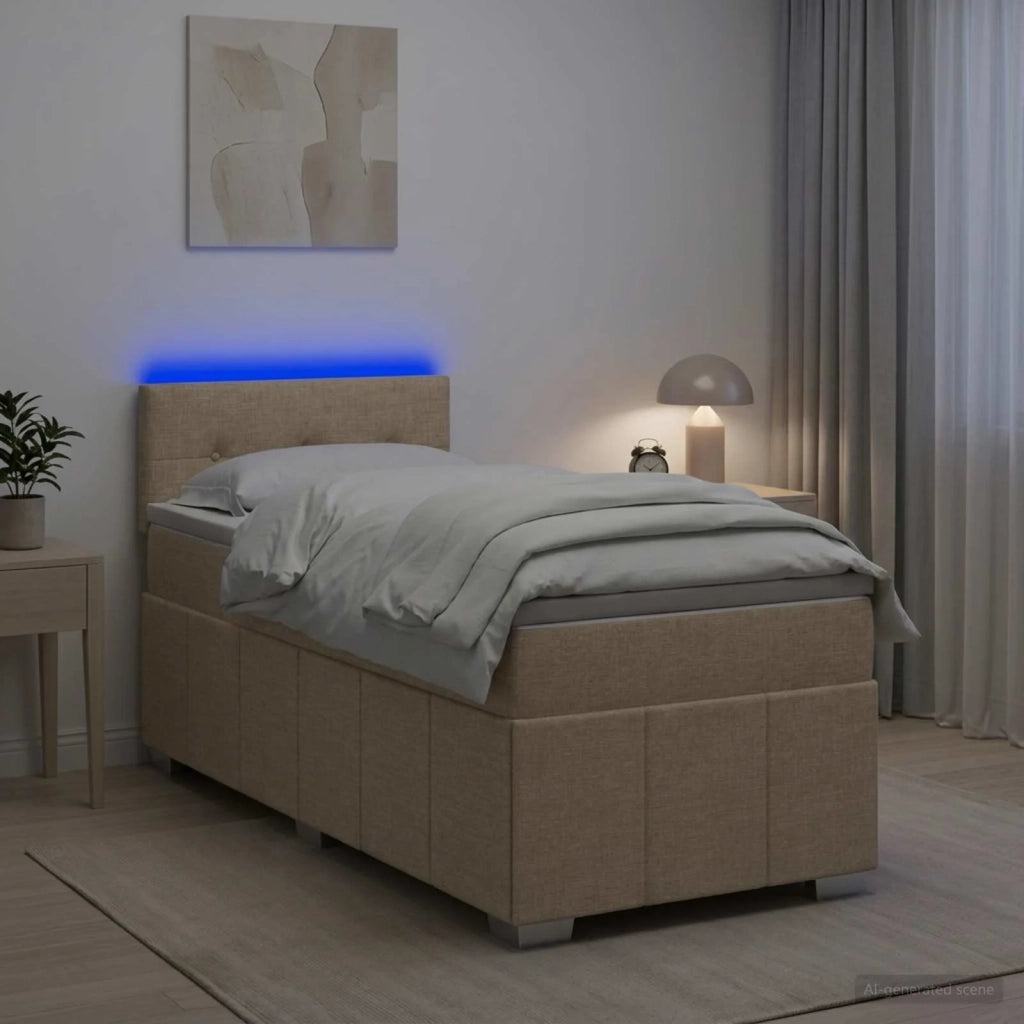 Letto box spring con materasso Crema 90 x 200 cm Tessuto 3452591