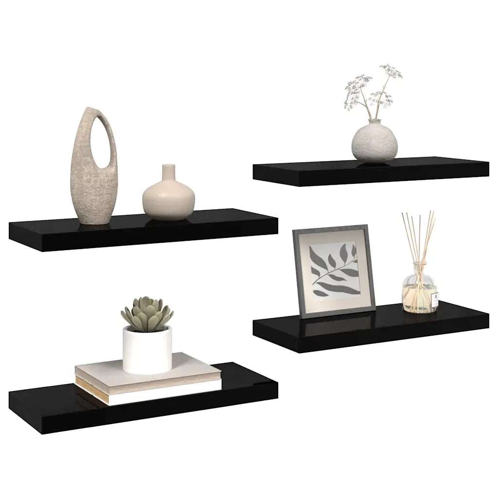 Scaffali a Parete 4 pz Nero Lucido 60x23,5x3,8 cm in MDF cod mxl 33113