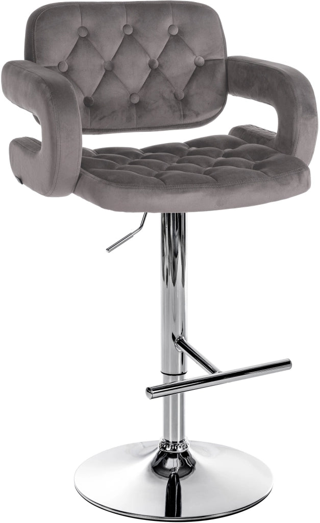 Sgabello da bar in velluto Dublin grigio,Metallo in look cromato