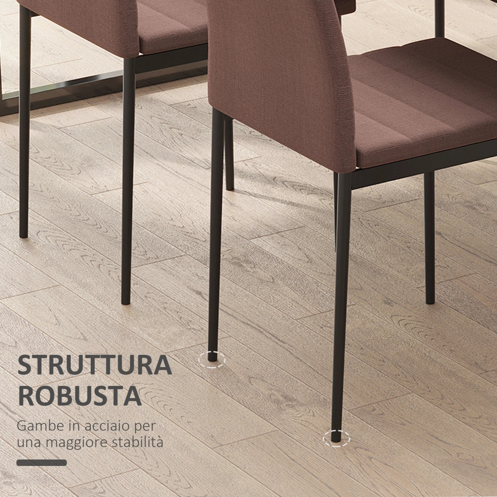Set 4 Sedie da Pranzo Imbottite ¨C Zephmum ¨C Metallo e Tessuto Cachi