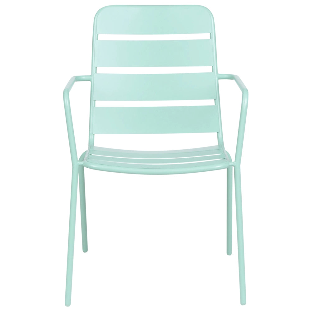 Set da pranzo da giardino per 6 persone con tavolo in ferro con foro centrale e sedie zincate e verniciate a polvere, colore verde menta