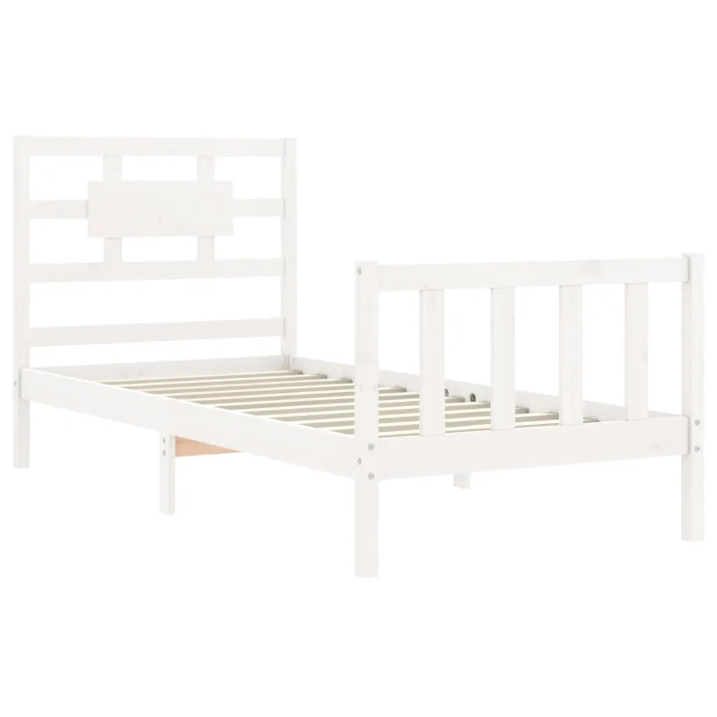 Giroletto con Testiera-Struttura Letto con testiera Bianco Single in Legno Massello 538575
