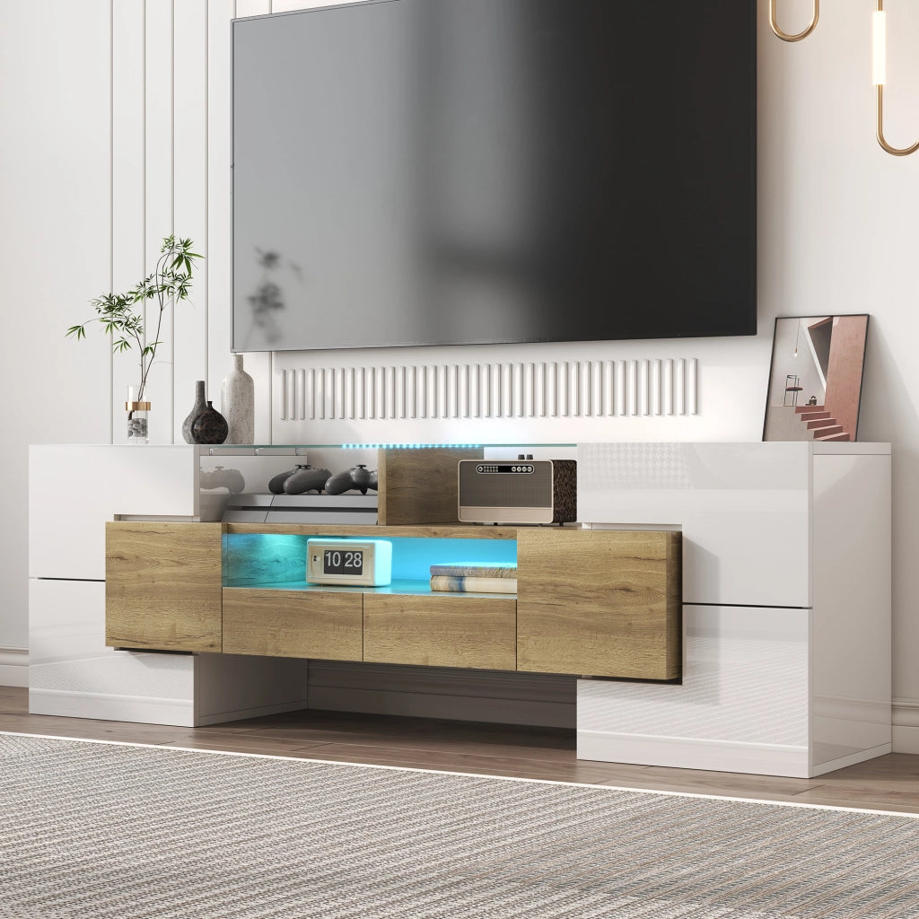 Mobile TV elegante - Zephmum- 145 cm- bianco lucido- LED design moderno