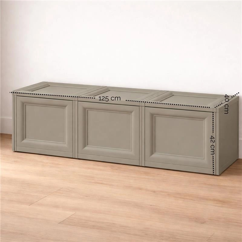 BAULE 3 MODULI TAUPE 125X40X42 CM – CONTENITORE DA ESTERNO COPERTO MULTIUSO PER BALCONE, TERRAZZO E GIARDINO