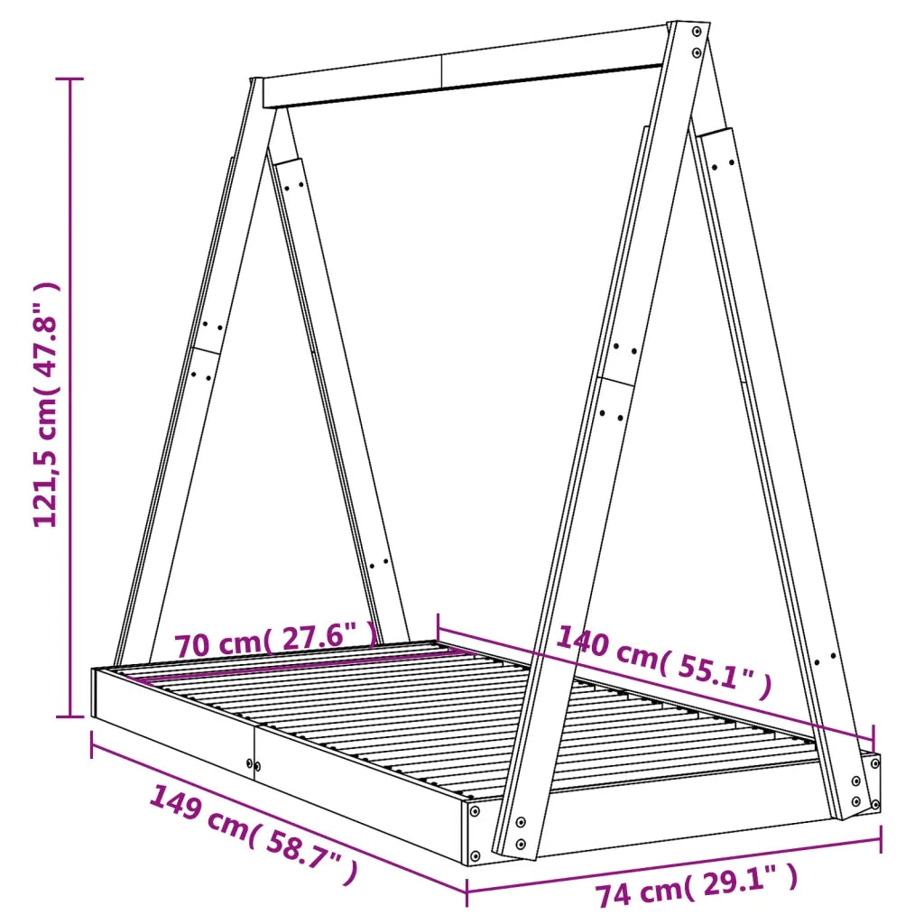 Giroletto per Bambini Bianco 70x140cm in Legno Massello di Pino 834526