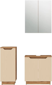 Set di mobili da bagno Lotta, Rovere/cashmere a righe, 3 parti