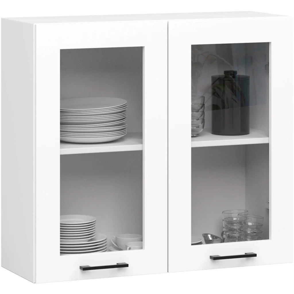 Set da cucina con vetrina AKORD OLIWIA 3,0 m H720 Bianco 300 cm 11 ante 1 cassetto frontale Bianco 300×46×203 cm