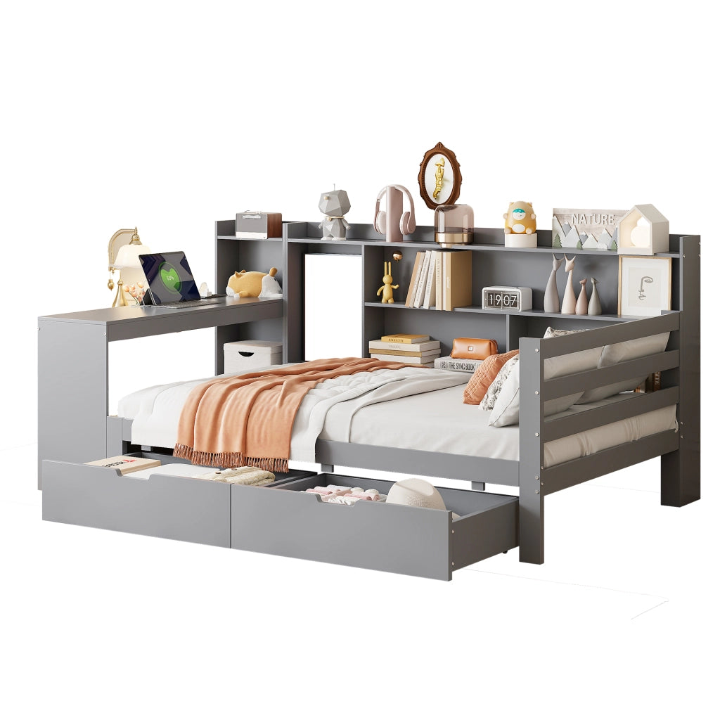 Letto divano multifunzione legno grigio 90x200 cm