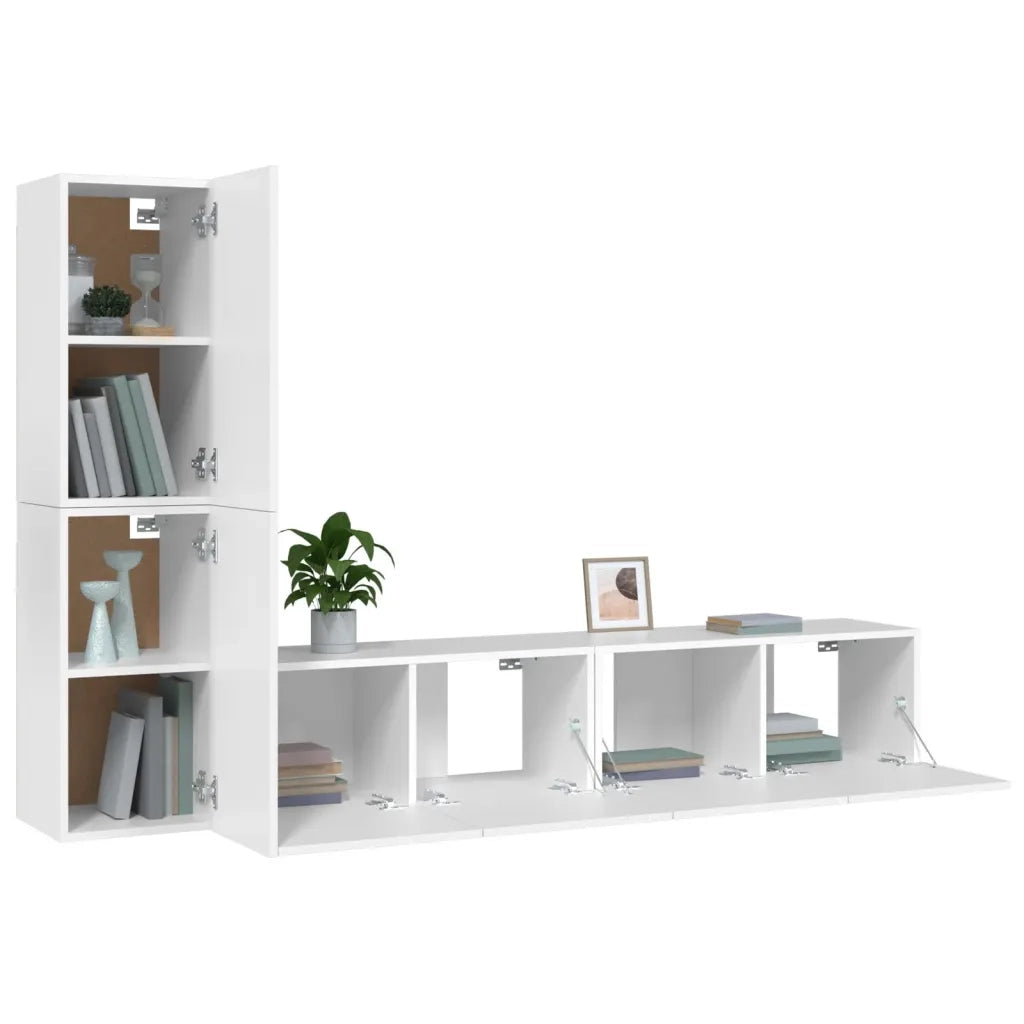 Set di Mobili Porta TV 4 pz Bianco in Legno Multistrato 3114310