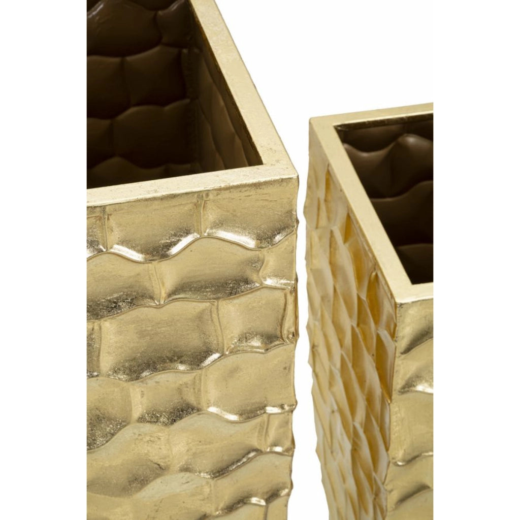 Set di 3 Vasi Decorativi VKH421, Oro, Metallo, 38x38x94 cm