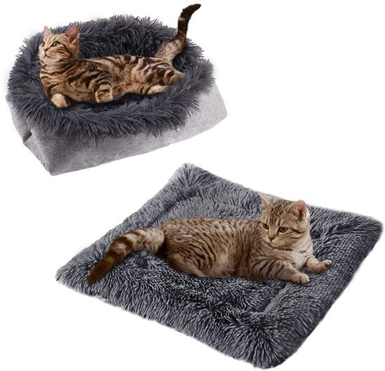 Letto per Gatti 2 in 1 Plush Ronde Culla per Gatti morbida Culla per Gatti Pluizig Culla per Gatti Piccola Culla per Cani Coperta per Gatti Culla per Animali Domestici Culla per Gatti e Piccoli Cani (Grigio Scuro)
