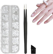 6 forme di perle a forma di mezza luna, per nail art, perle piatte, scatola con perle, per nail art, decorazione, con pinzetta, scatola di conservazione per unghie, custodia per smartphone, attività di hobby (1 scatola/12 contenitori)